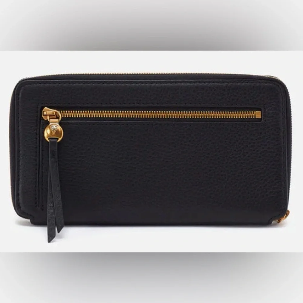 HOBO Black Leather Zip Around Wallet with Exterior Pocket